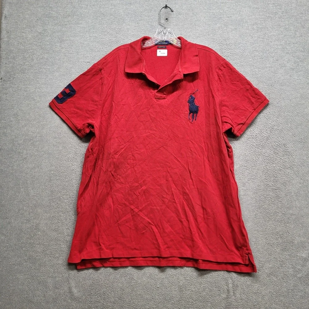 Polo Ralph Lauren Men Polo Shirt 2XL Red Big Pony Custom Fit Short Sleeve READ
